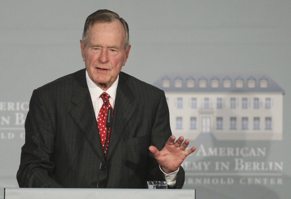 BERLIN - JULY 03:  Former U.S. President George Bush speaks after he received the 2008 Henry A. Kissinger Prize at the American Academy on July 3, 2008 in Berlin, Germany.  (Photo by Sean Gallup/Getty Images)