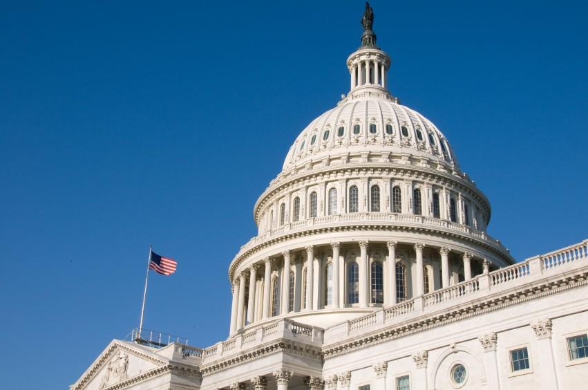 US Capitol dome viewed from steps of ceremonial  entrance to the US Senate chambers.