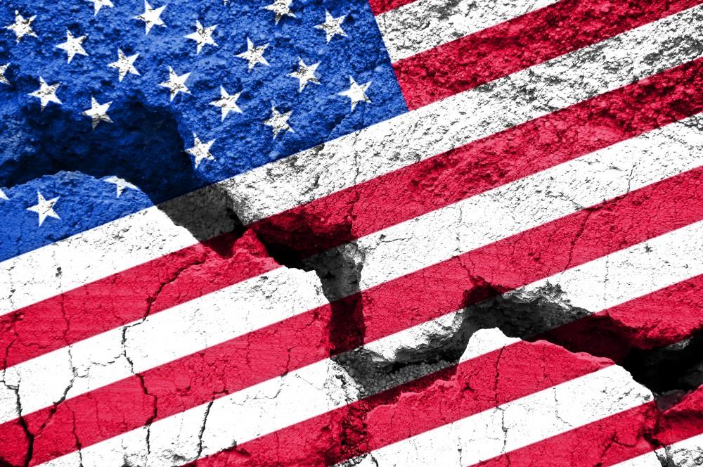 Concept, american flag on cracked background