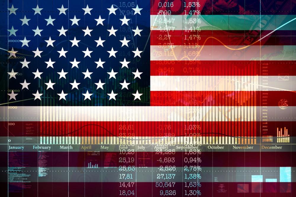 Financial concept of growth on the American Stock Exchange.Comparison exchange charts the USA and China.