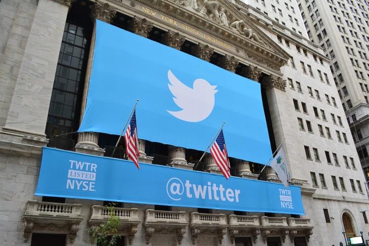 New York City, USA - November, 7 2013: Banner on the New York Stock Exchange marking Twitters IPO in Lower Manhattan on November 7, 2013.
