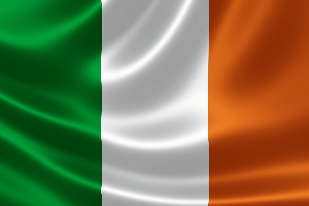 Close-up of the flag of Republic of Ireland on satin texture.