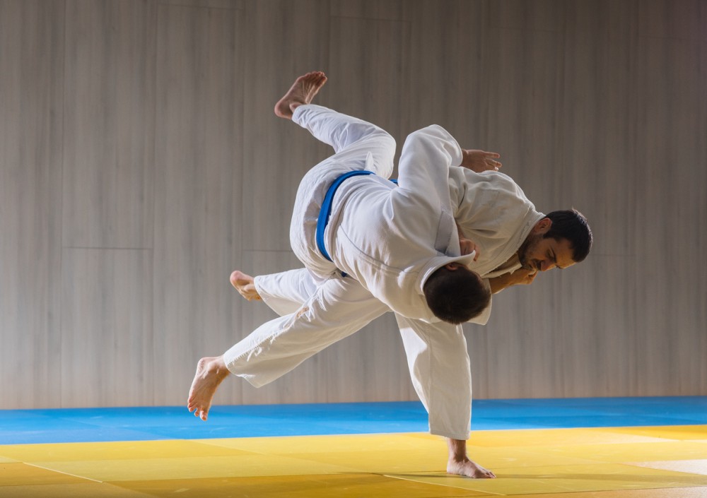 Judo sport training in the sports hall