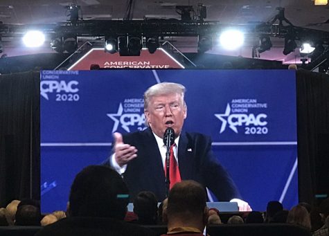 President Donald Trump delivering remarks on 2020 campaign competitors. Photo by Tiana Meador