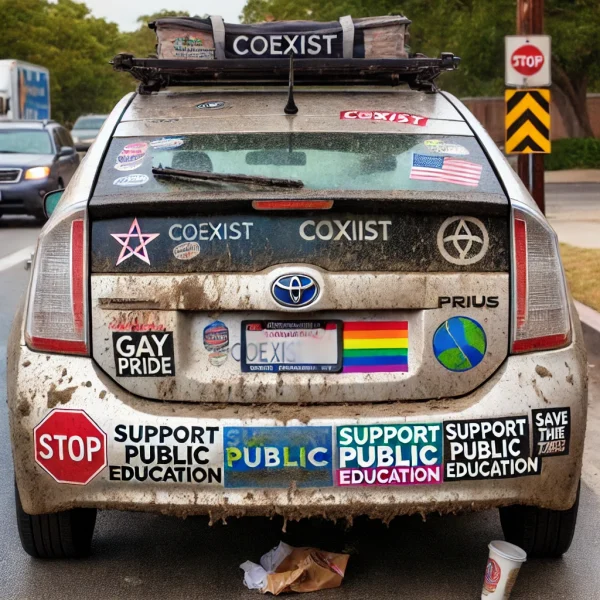 Girl Driving Prius With “Clean Out America” Bumper Sticker Crashes Due to Overflowing Garbage Pile in Front Seat