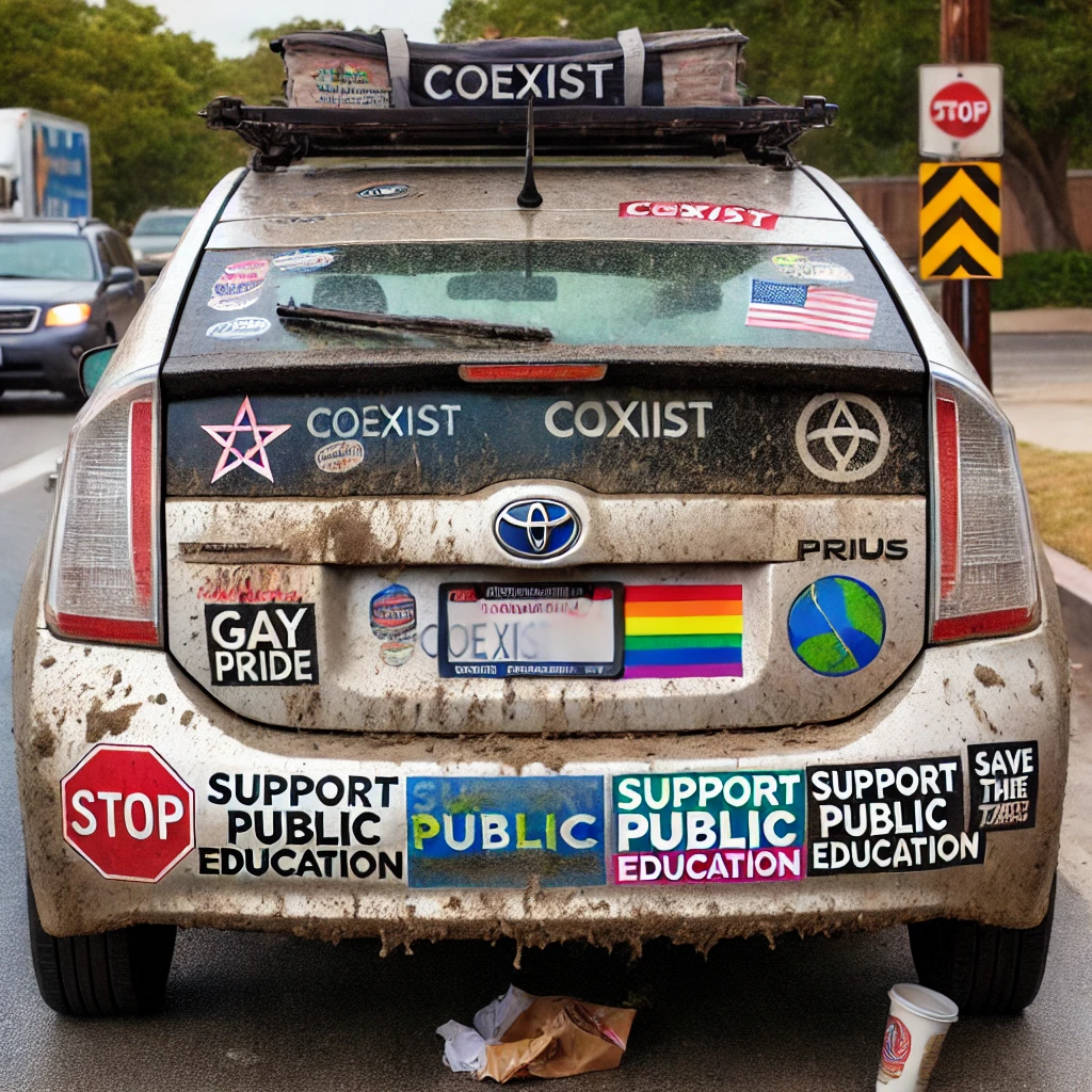 Girl Driving Prius With “Clean Out America” Bumper Sticker Crashes Due to Overflowing Garbage Pile in Front Seat